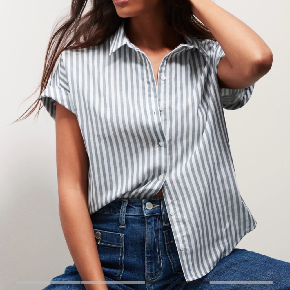 Banana Republic Gray Striped Button Down Shirt